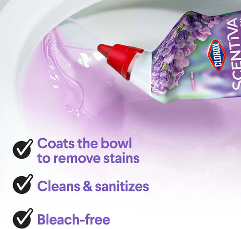 Clorox Scentiva Toilet Cleaning Gel, Lavender and Jasmine, Bleach-Free, Kills 99.9% of Bacteria, 24 oz, Pack of 6